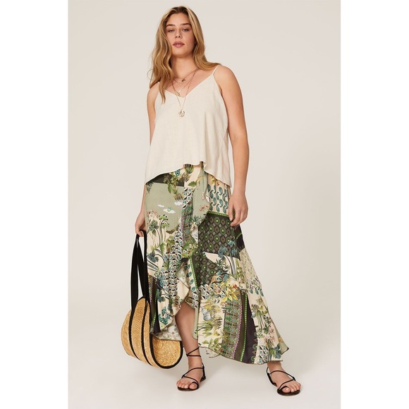 Aldomartins Cap Juluca Botanical Ruffle Wrap Floral Skirt Size US 12 Green Midi